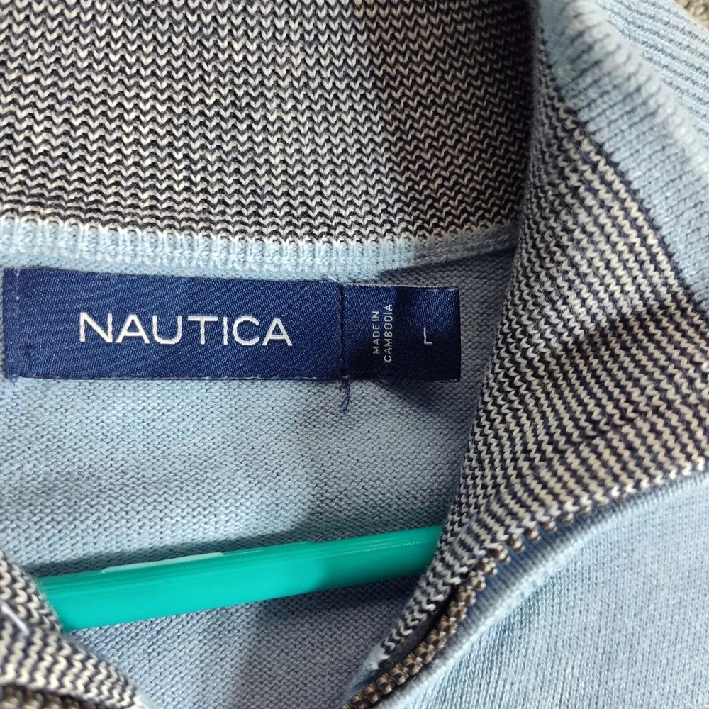 Nautica Mens Light Blue 1/4 Zip Pullover Cotton Sweater S3720T Size L